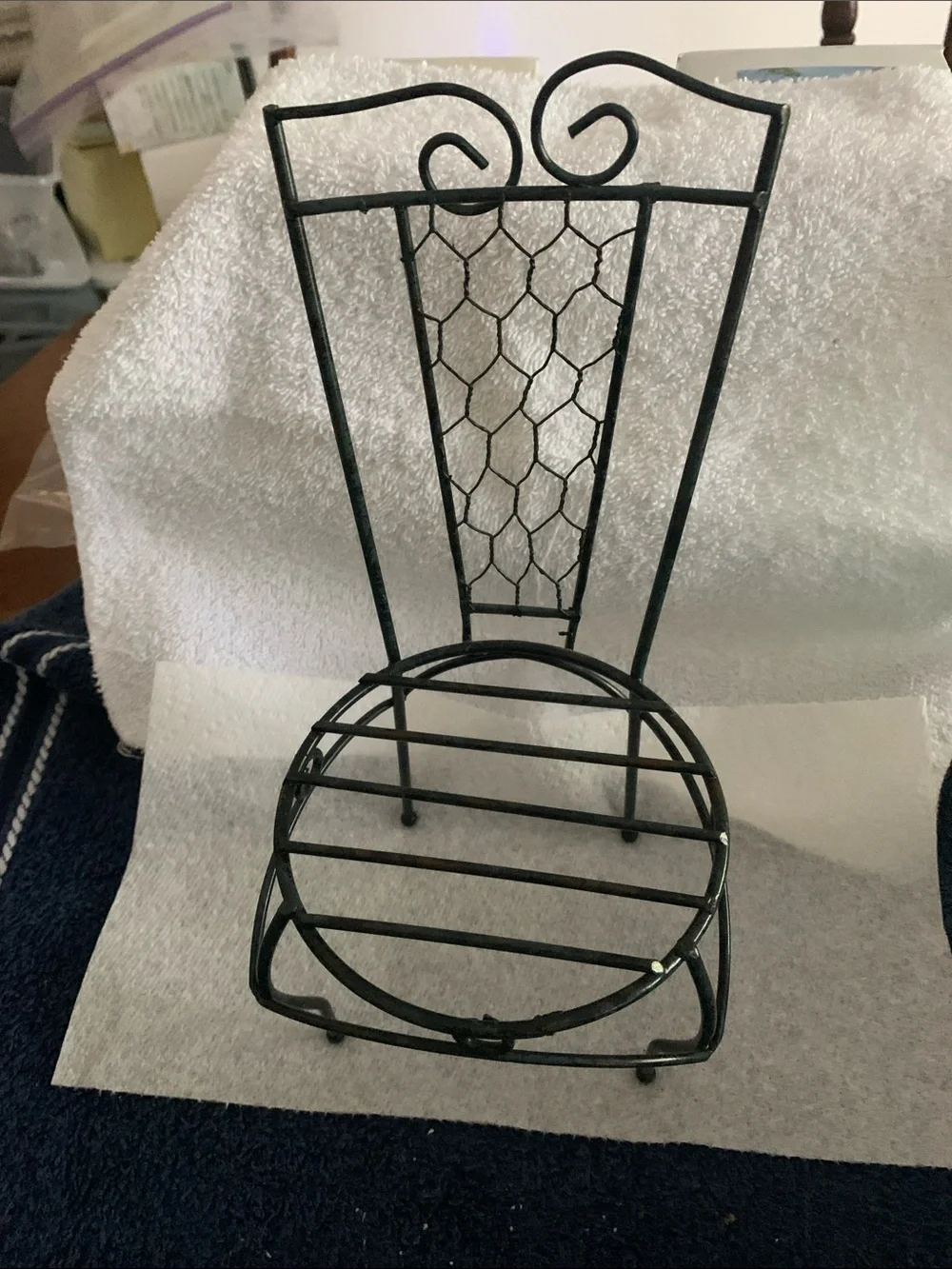 Decorative Wire Chair Display Stand in black. 10 inches tall